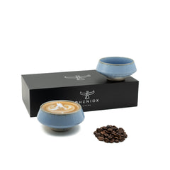 Barista Tassen Set - 2 x 180 ml Cappuccino Tassen aus Steingut Hellblau
