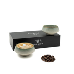 Barista Tassen Set - 2 x 180 ml Cappuccino Tassen aus Steingut Grün