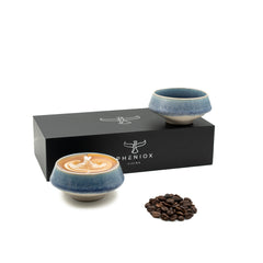 Barista Tassen Set - 2 x 180 ml Cappuccino Tassen aus Steingut Dunkelblau