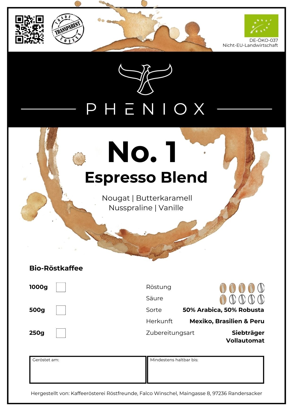PHENIOX No. 1 – Espresso Blend | Bio-Kaffeebohnen (250g | 1000g)